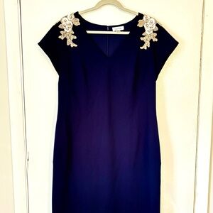 Calvin Klein Navy Dress with Embellished Shoulders